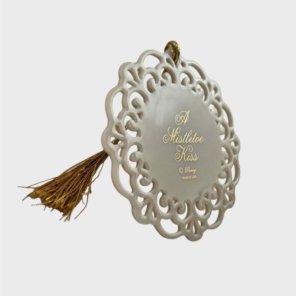 Walt Disney World Ornament A Mistletoe Kiss White Gold Trim Minnie Mickey NWT - Picture 9 of 10